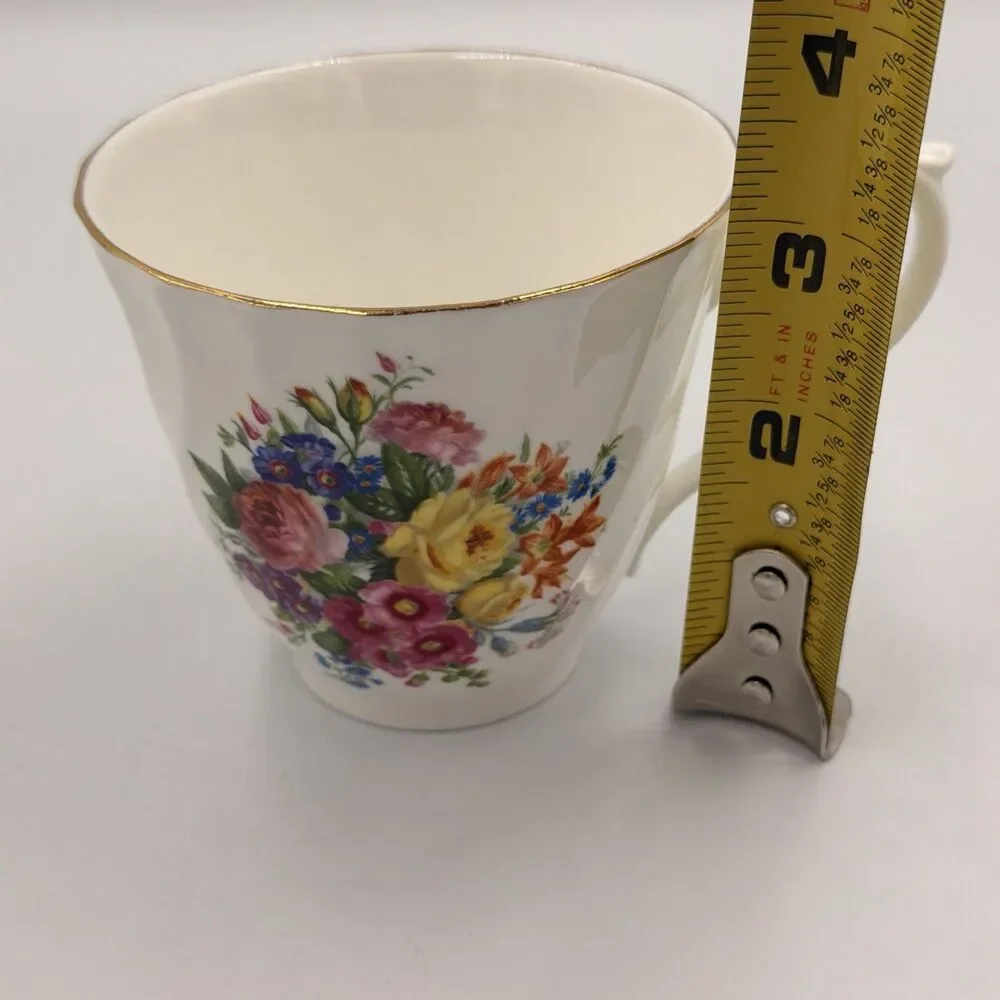 Royal Sutherland England Fine Bone China Floral Teacup & Saucer Gold Trim VTG